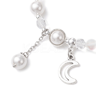 Shell Pearl & Glass Round Beaded Bracelets BJEW-JB11857-02-1