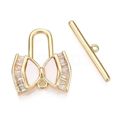Brass Micro Pave Clear Cubic Zirconia Toggle Clasps KK-N254-162G-1