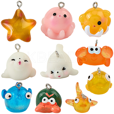 20Pcs 10 Styles Ocean Theme Resin Pendants RESI-SC0006-39-1