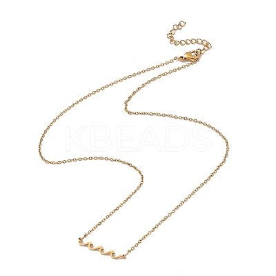 304 Stainless Steel Wave Pendant Necklace with Cable Chains for Women NJEW-I119-01G-1