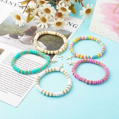 Handmade Polymer Clay Beads Stretch Bracelets BJEW-JB06488-1