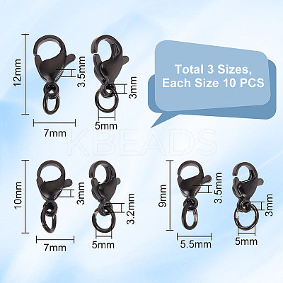 30Pcs 3 Styles 304 Stainless Steel Lobster Claw Clasps STAS-UN0050-14-1