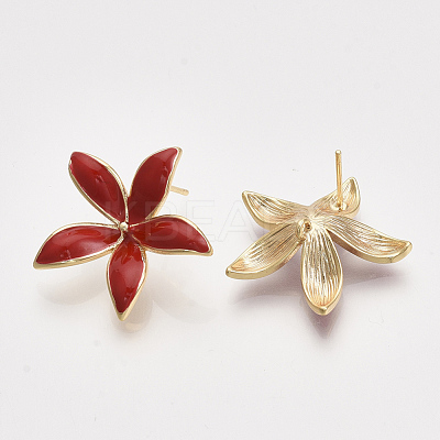 Brass Enamel Stud Earring Findings KK-T038-572C-G-NF-1