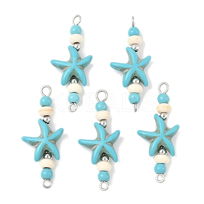 10Pcs 2 Colors Dyed Synthetic Turquoise Starfish Rondelle Round Beaded Connector Charms PALLOY-JF04015-1