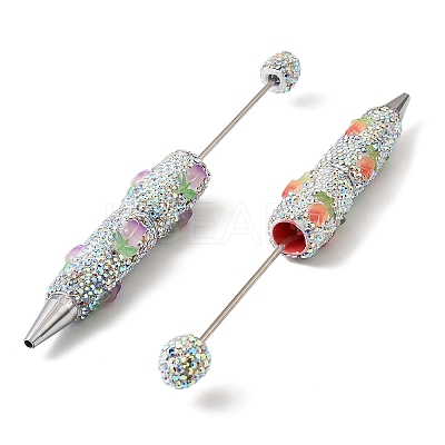 Polymer Clay Rhinestone and Tulip Resin Beadable Pen AJEW-B108-02B-1