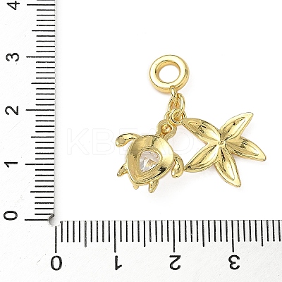 Brass Pave Clear Cubic Zirconia Sea Animals European Dangle Charms KK-I371-39G-01-1