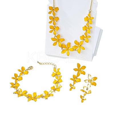 Flower Brass Enamel Pendant Necklace & Stud Dangle Earring & Link Bracelet FS-WGA6C2B-01-1