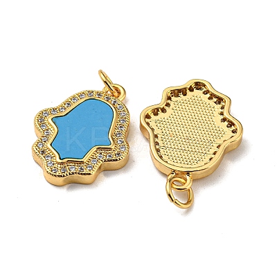 Brass Micro Pave Cubic Zirconia with Synthetic Turquoise Pendants KK-K356-24B-G-1
