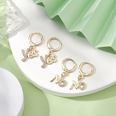 2 Pairs 2 Style Clear Cubic Zirconia Word Yes & No Dangle Leverback Earrings Sets EJEW-JE05272-1