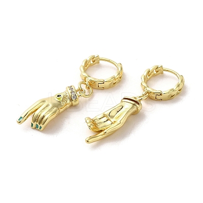 Palm with Horse Eye Real 18K Gold Plated Brass Dangle Hoop Earrings EJEW-Q797-21G-02-1
