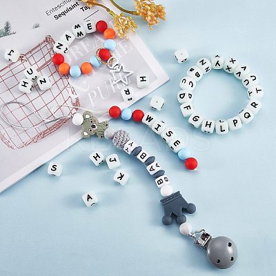 20Pcs Luminous Cube Letter Silicone Beads 12x12x12mm Square Dice Alphabet Beads with 2mm Hole Spacer Loose Letter Beads for Bracelet Necklace Jewelry Making JX437R-1