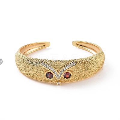 Cubic Zirconia Owl Open Cuff Bangle BJEW-F445-05G-1