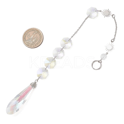 Iridescent Glass Octagon Beads & Teardrop Hanging Suncatchers HJEW-JM04768-1