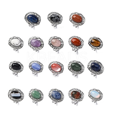 Oval Natural & Synthetic Gemstone Finger Rings RJEW-M063-01P-1