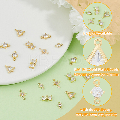 20Pcs 5 Styles Brass Pave Clear Cubic Zirconia Connector Charms KK-HS0001-30-1