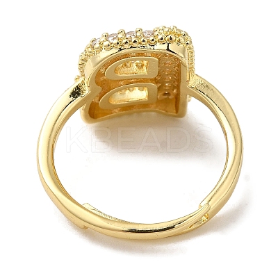 Rack Plating Letter Brass Micro Pave Clear Cubic Zirconia Adjustable Rings for Women KK-S391-03G-B-1