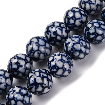 Handmade Blue and White Porcelain Beads Strands PORC-I027-04B-1