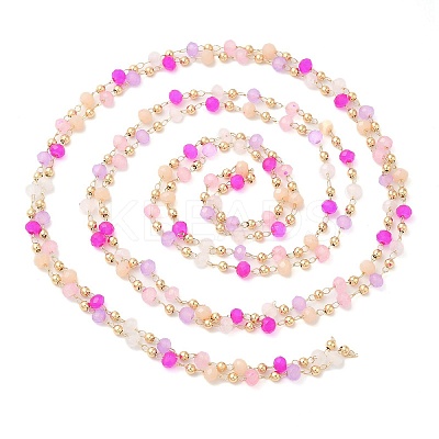 Faceted Rondelle Glass & Round 304 Stainless Steel Beaded Chains CHS-G026-01KCG-01-1
