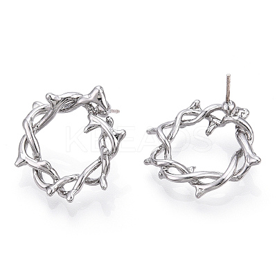 Rack Plating Alloy Wire Wrapped Ring Stud Earrings with 925 Sterling Silver Pins for Women EJEW-T013-03P-1