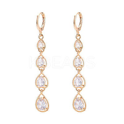Teardrop Brass Micro Pave Cubic Zirconia Dangle Leverback Earrings EJEW-N058-14G-1