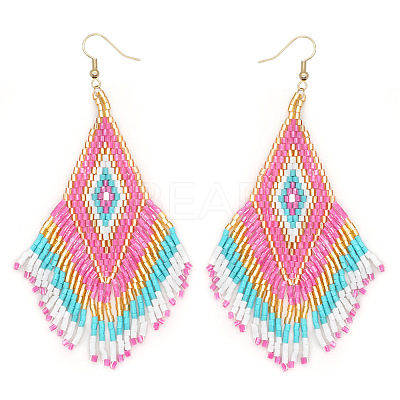 Bohemian Handmade Glass Seed Beads Tassel Dangle Earrings CB9270-4-1