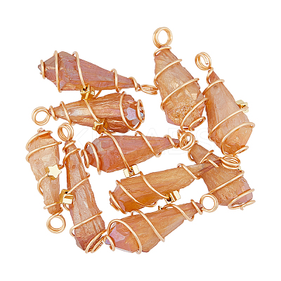 10Pcs Electroplated Raw Rough Natural Quartz Crystal Copper Wire Wrapped Pendants FIND-FH0009-12B-1