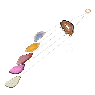 Wood & Natural Dye Agate Wind Chime Pendants HJEW-H054-03-1