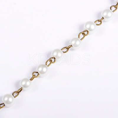Handmade Round Glass Pearl Beads Chains for Necklaces Bracelets Making AJEW-JB00035-01-1