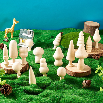 16Pcs 16 Styles Unfinished Wood Ornaments WOOD-TA0002-77-1