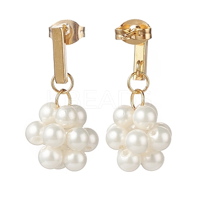 Shell Pearl Braided Ball Dangle Stud Earrings EJEW-TA00107-1