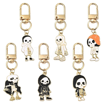 Halloween Skeleton Alloy Enamel Pendant Decoration HJEW-YW00033-01-1