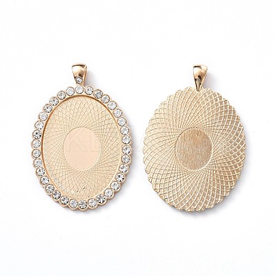 Oval Alloy Rhinestone Big Pendant Cabochon Settings ALRI-T356-01KCG-1