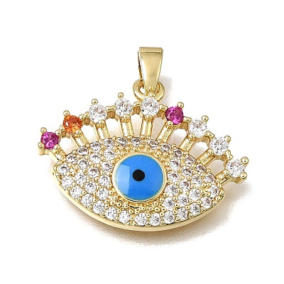 Brass Micro Pave Cubic Zirconia with Blue Enamel Pendants CU-CBAA556-09A-1