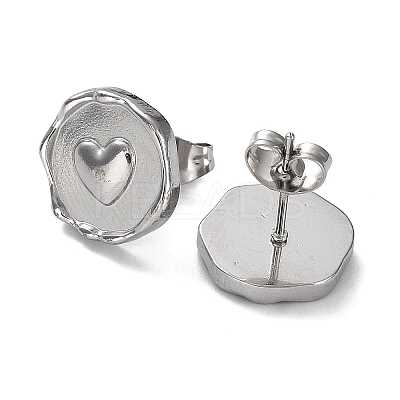 Tarnish Resistant 304 Stainless Steel Flat Round with Heart Ear Studs for Women EJEW-P234-16P-1