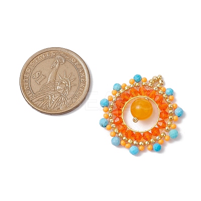 Dyed Natural Magnesite & Malaysia Jade & Glass Seed Beaded Woven Pendants PALLOY-MZ00366-01-1