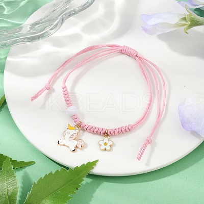 Flower & Unicorn Alloy Enamel Charm Bracelets BJEW-JB11696-03-1