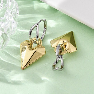 Two Tone Heart Brass Hoop Earrings EJEW-D322-12GP-02B-1