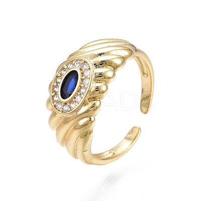 Cubic Zirconia Oval Chunky Open Cuff Ring for Women RJEW-N035-096A-1