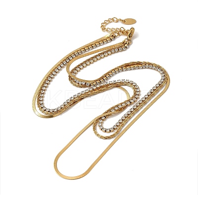 Stainless Steel Link &Herringbone Chains Three Layers Necklaces NJEW-D054-02G-1