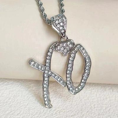 Zinc Alloy Crystal Rhinestone Letter XO Heart Pendant Necklaces for Women FS-WGEFE1E-01-1