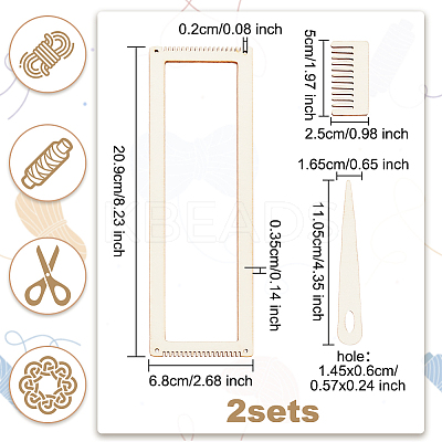 Rectangle Wooden Weaving Loom Sets WOOD-WH0029-11-1