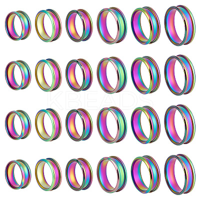 24Pcs 6 Styles 201 Stainless Steel Grooved Finger Ring Settings STAS-ME0003-12MC-1