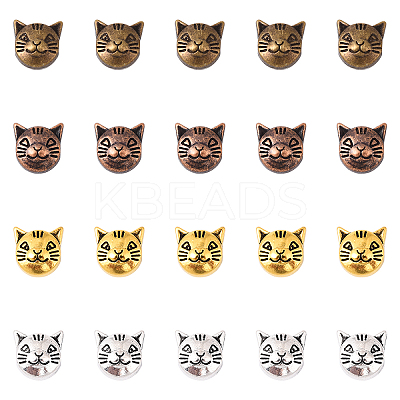 80Pcs 4 Colors Tibetan Style Alloy Kitten Beads TIBEP-YW0002-20-1