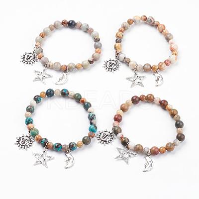 Natural Gemstone Charm Bracelets BJEW-JB03349-1