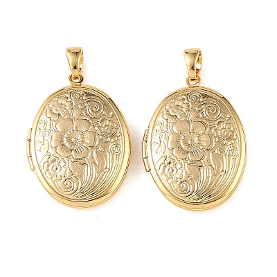 Floral Embossed Brass Locket Pendants KK-CBA7157-01G-1