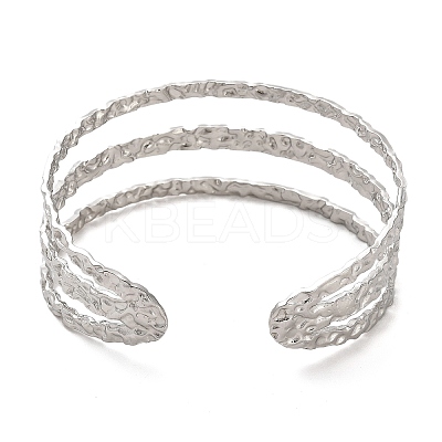 Non-Tarnish 304 Stainless Steel Triple Lines Cuff Bangles BJEW-G694-09P-1