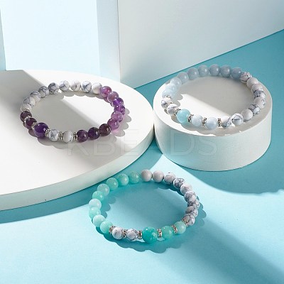 Natural Mixed Stone & Synthetic Howlite Round Beads Stretch Bracelet BJEW-JB06919-1