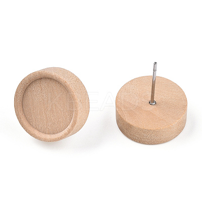 Natural Maple Wood Stud Earring Findings with 316 Stainless Steel Pin WOOD-N016-02-1