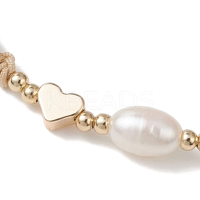 Natural Cultured Freshwater Pearl & Brass & 304 Stainless Steel Beads Braided Bead Bracelets for Women BJEW-JB13109-01-1