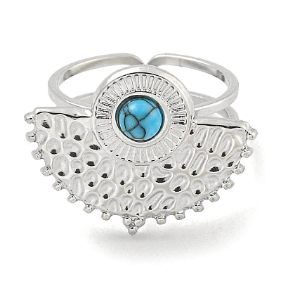 304 Stainless Steel Synthetic Turquoise Cuff Rings G-Z056-02P-05-1